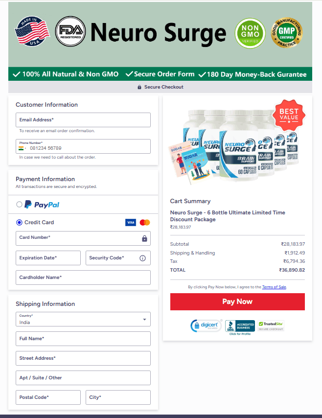 Neuro Surge secure checkout payment page